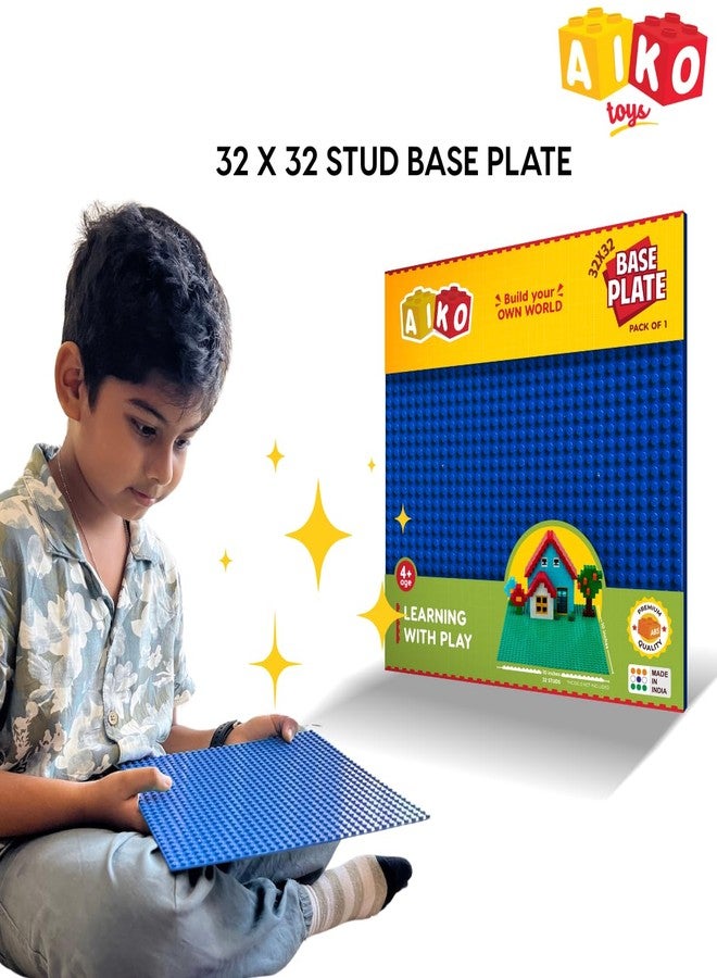 AIKO Classic Blue Base Plate - 32 x 32 Studs (10" x 10") | Durable ABS Plastic Building Base | Sturdy Foundation for Construction Play | Compatible with Major Block Brands | Ideal Gift for Kids 4+ - Image 3
